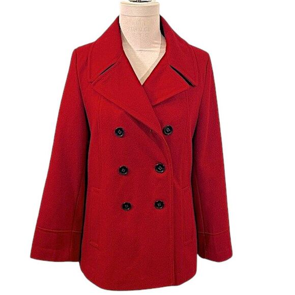Calvin Klein Red Peacoat Size 12 Wool Blend - Picture 2 of 13